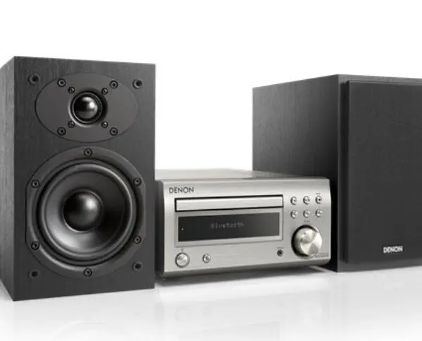Denon D-M41 DAB HiFi CD System silber mit schwarzen Lautsprechern 2x30 Watt