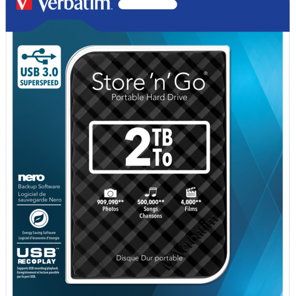 Verbatim Festplatte 2TB USB 3.0 53195 2,5 Zoll 3D extern 2. Gen.