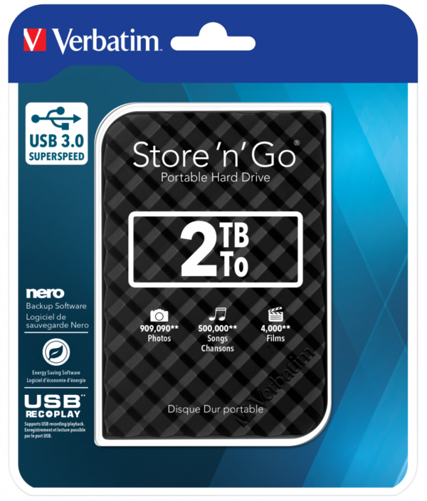 Verbatim Festplatte 2TB USB 3.0 53195 2,5 Zoll 3D extern 2. Gen.