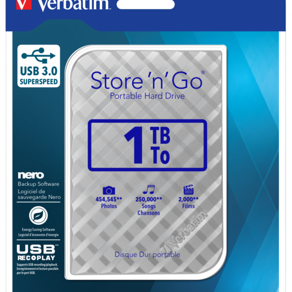 Verbatim Festplatte 1TB USB 3.0 53197 2,5 Zoll extern silber 2. Gen.