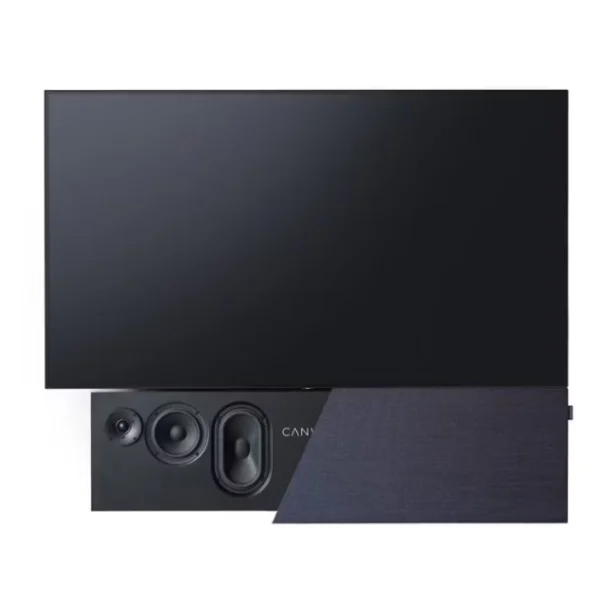 CANVAS HiFi mit integriertem Fernseher und teilweise geöffneter Front zur Ansicht der Lautsprecher