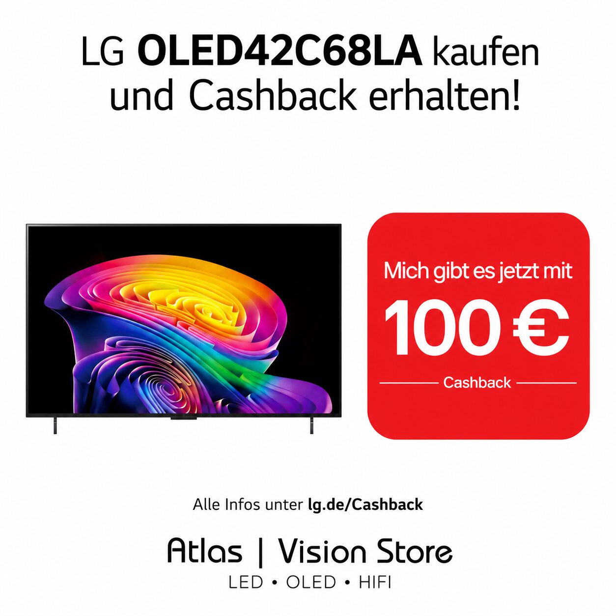 LG OLED42C68LA 42 Zoll OLED C6 mit 100 Euro Cashback bei Atlas Vision Store