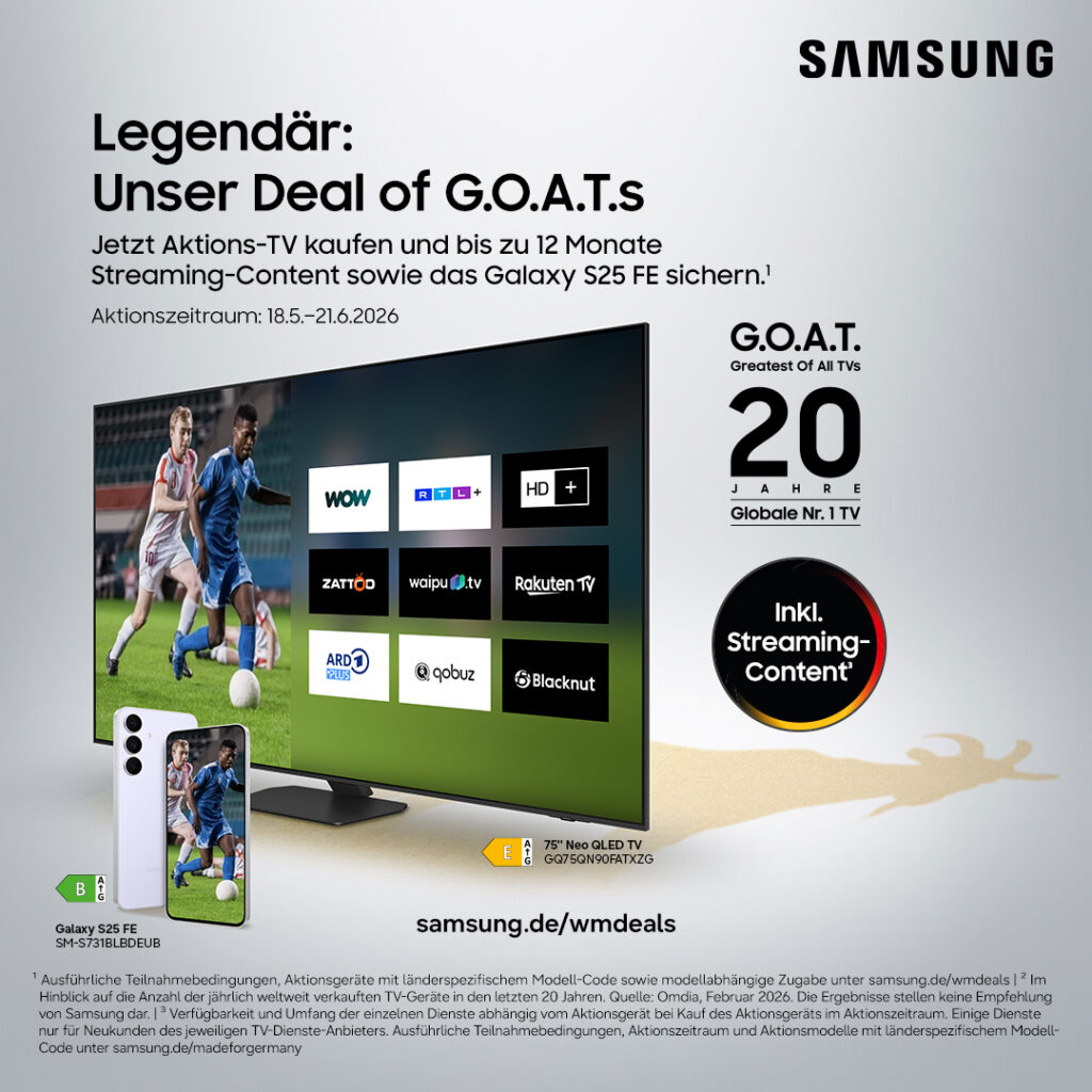 Samsung WM Deals 2026 – Samsung Aktions-TV kaufen und Galaxy S25 FE sichern