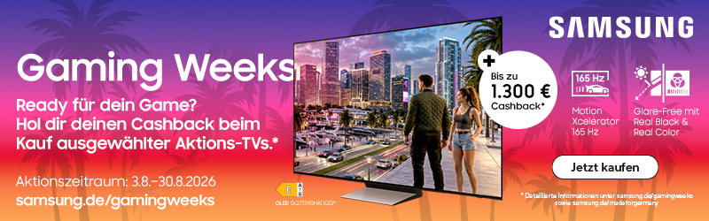 Samsung Gaming Weeks 2026 – bis zu 1.300 Euro Cashback